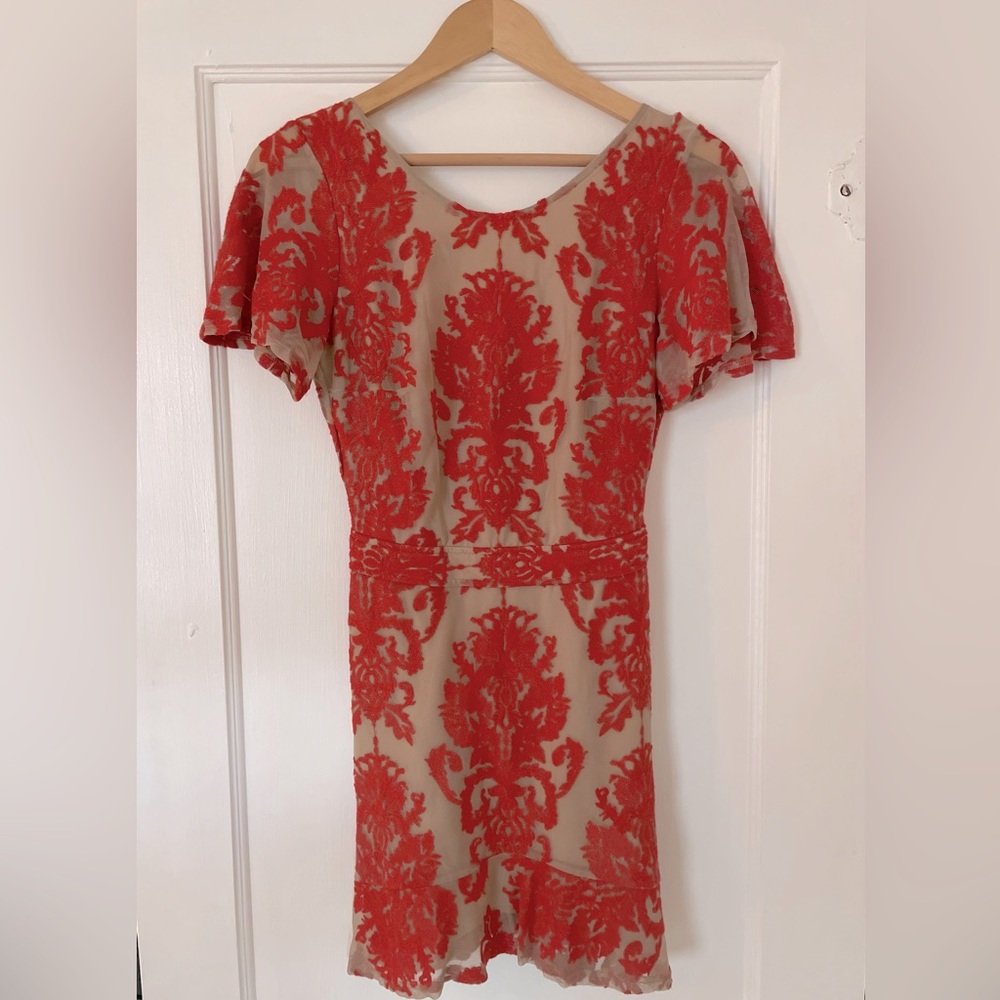 Red Appliqué Cocktail Dress